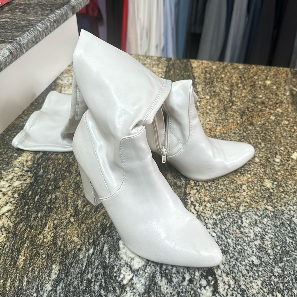 Over the knee bone colored boots
